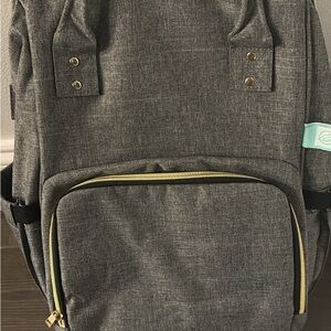 Gray Backpack with Gold Accents